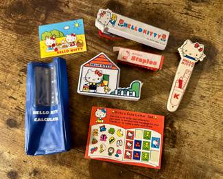 Vtg Hello Kitty 1976/78 Office Supplies Stapler/Scissor Case & Tape Dispenser