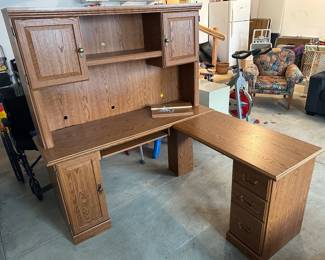 Solid Wood 2-Piece Corner Desk with Cabinets, Drawers, & Shelves