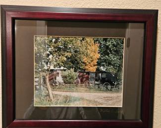 Matted Framed Amish Buggies Photo Under Glass!