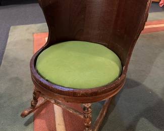 Vtg. Child Size Half Barrel Wooden Rocking Chair 