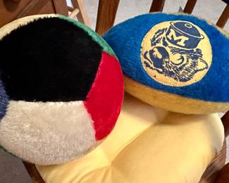 Vtg. University of Michigan Wolverine College Football Plush Stuffed Football &  Vtg. Colorful Patchwork Steiff Plush Play Ball 