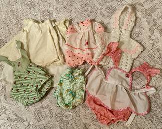 Vintage Small Doll Rompers, Dress, Apron, Bloomers, Sweater