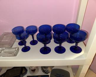 Vtg. MCM Cobalt Blue Margarita Cocktail Glasses Goblets 2 Sizes! 