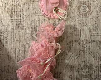 Vtg. Mattel Barbie Strapless Pink Lace Ruffle Dress w/ Wide Hat