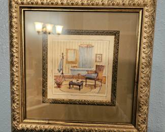 Bathroom Scene Matted & Framed Under Glass!