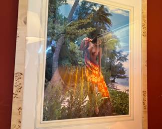 BEAUTIFUL VINTAGE TAHITIAN WOMAN, MATTED AND FRAMED IN AN EXOTIC WOOD.