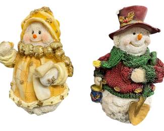 Set of 2 Festive Resin Holiday Snowmen