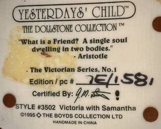 Boyd's Yesterdays' Child Dollstone Collection Victoria with Samantha Victorian Ladies