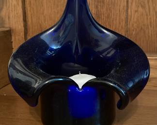 Jack Pullpit Cobalt Blue Glass Vase Candle Holder