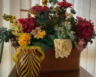 Blown Glass Vase and Floral Decor