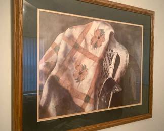 Dogwood Blossoms Print Quilt on Wicker Chair J Church