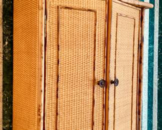 Vintage Bamboo and Rattan Medicine Cabinet