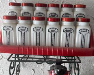 Vintage Set of Griffith's Milk Glass Spice Jars