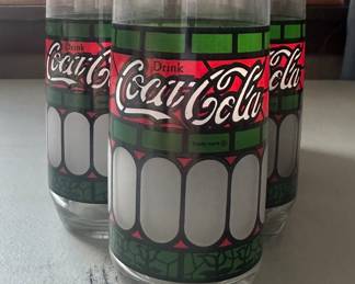 Vintage Stained Glass Look Coca-Cola Glasses 