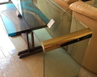 Leon Russell for Pace Glass with Brass Console Table with Matching Cocktail table in next pic 