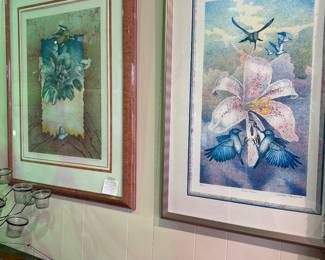 Pair of Signed Serigraph Prints  by William Marlow with Hummingbirds 