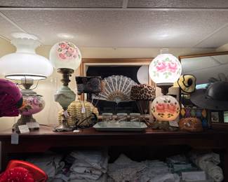 Victorian Lamps, hats & handbags 