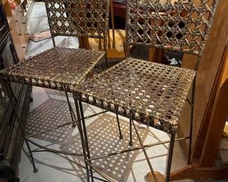 Pair of Iron & Rattan Bar Stools 