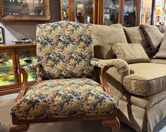 Tapestry Arm Chair, Erwin Lambert Tomlinson Gold Damask Sofa, Large Buffet Cabinet by Francesco Molon Italian Furniture and has matching Dining Table & Chairs in next Pic