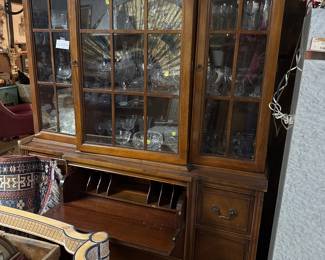 Vintage China Cabinet with Drop Down Desk Drawer