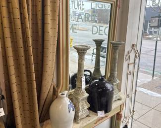 French wall console with marble top & matching mirror - Lots of Stoneware Jugs & Crocks