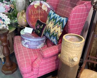 Pink Plaid Wing Chair 