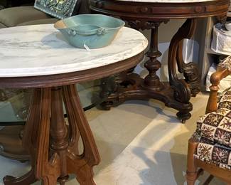 Antique Victorian Rosewood Table w/ White Marble Tops 