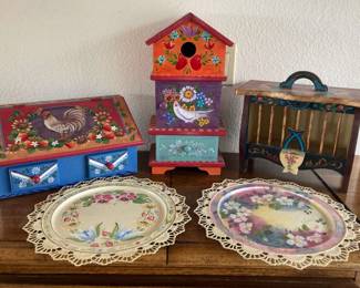 GA196Dutch folk art inspired boxes and birdhouse