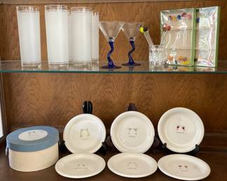 GA161William Sonoma Cheers appetizer plates and miscellaneous glassware