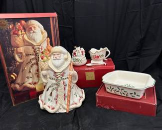 GA166VLenox Holiday Set Cookie Jar, Baking Dish, Sleigh Sugar Creamer Bowls