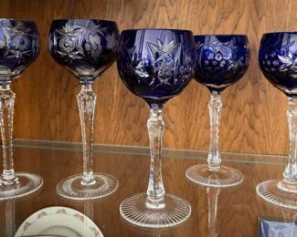 GA100Vintage German Crystal Royal Blue Wine Goblets