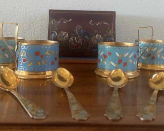 GA163VVintage Russian Tea, Glass Enamel Cup Holders