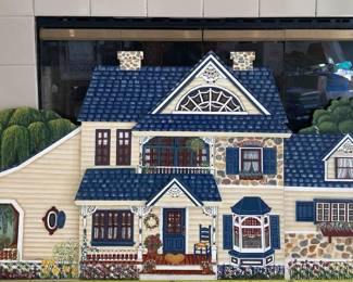 GA180Hand painted fireplace screen and three original original painting, signed by artist