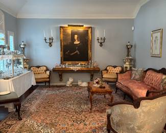 Large painting will be kept by the family, as well as the rug. All else for sale in this room.