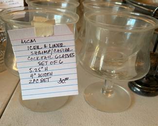#265	MCM icer and liner shrimp/caviar cocktail glasses set of 6 5.25 t x 4 w 2 pc set	 $30.00 			
