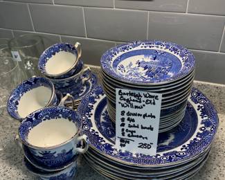 #124	Early Ware England "Old Pattern" Willow - Place setting of 5 pc for 8 people	 $250.00 			
