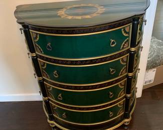 #2	green painted burgundy trim 4 drawer chest with painted top 30x16x32	 $150.00 			
