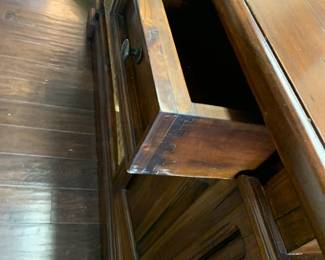#8	Hand-crafted Pine Wood Island w/2 doors w/shelf (on either side), 3 drawers ,  and 2 baskets   72x27x38	 $425.00 			
