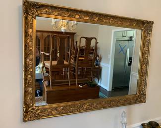 #11	Wood Gold-Painted Rectangular Mirror w/holly and berry design - 41x29 (as is some chips on frame)	 $75.00 			
