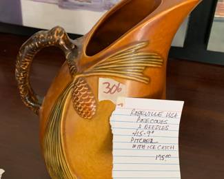 #307	Roseville Usa Pine Comb and needles 415- 9" pitcher with ice catch 	 $175.00 			
