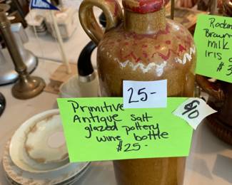 #90	Primitive Antique Salt-Glazed Pottery Wine Bottle	 $25.00 			
