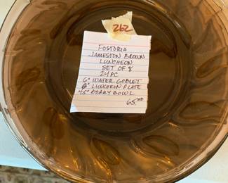 #262	Fostoria Jamestown Brown luncheon set of 8 (24 piece) 	 $65.00 			

