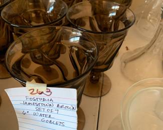 #263	Fostoria Jamestown brown set of 7 (6" ) water goblets	 $35.00 			
