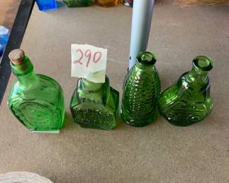 #290	vintage 3" Wheaton green color bottles (4)	 $30.00 			
