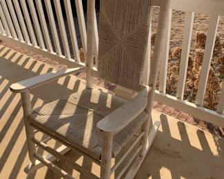 #133	white painted wicker seat rocker 	 $30.00 			
