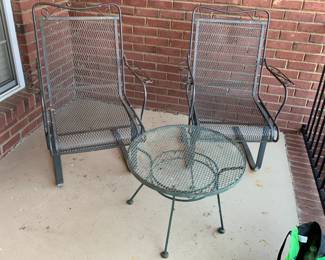 #302	(2) metal bouncy  chairs and table 	 $85.00 			
