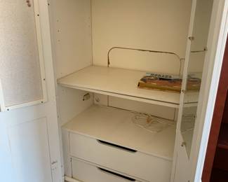 #155	Stanley white painted armoire with 2 drawers and hanging bar 39x22x72	 $125.00 			

