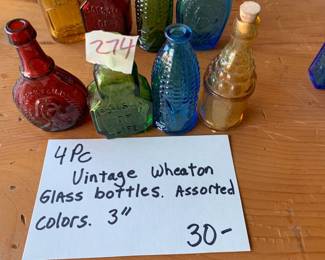 #274	Vintage Wheaton color 3" bottles (4)	 $30.00 			
