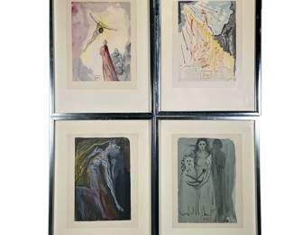 (4pc) SALVADOR DALI (1904-1989) LITHOGRAPHS | The Divine Comedy lithograph set from Salvador Dali including: Paradise 21 or Heaven Canto 21, Paradise 14 or Heaven Canto 14,  Inferno 9 or Hell Canto 9, and Purgatory Canto 16. - 11 x 8.5 in. sight 