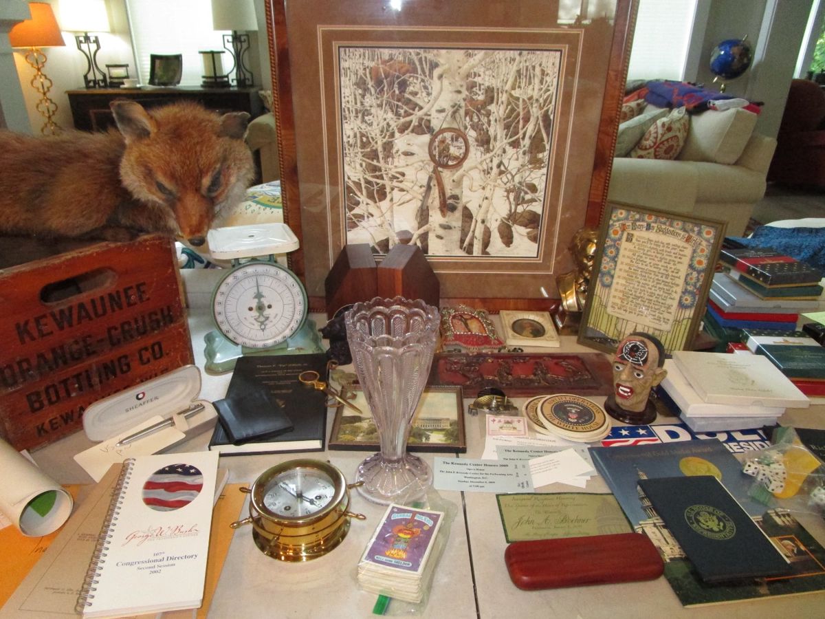 Taxidermy fox, Bev Doolittle, White House ephemera and other collectibles not sold to the public from White House, Pens, Iroquois souvenir bag from 1910 and more
